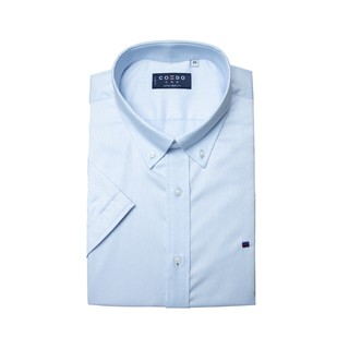 Sơ mi cộc tay cổ button down màu xanh nhạt