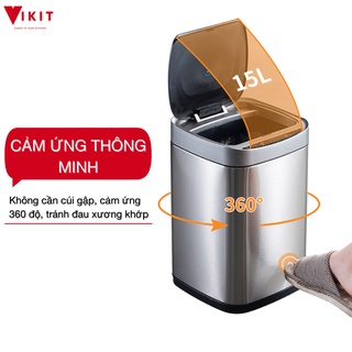 Thùng rác tự động cảm ứng thông minh inox cao cấp sáng bóng thùng rác Vikit