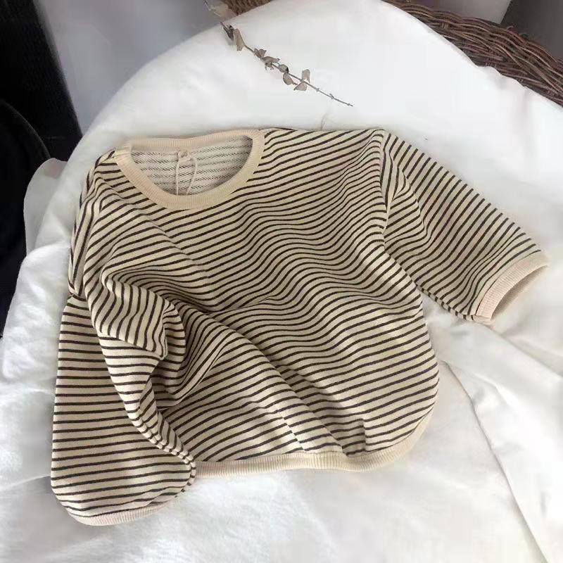 Áo Sweater Cotton Mỏng Dáng Rộng Kẻ Sọc Thời Trang Xuân Thu Cho Bé