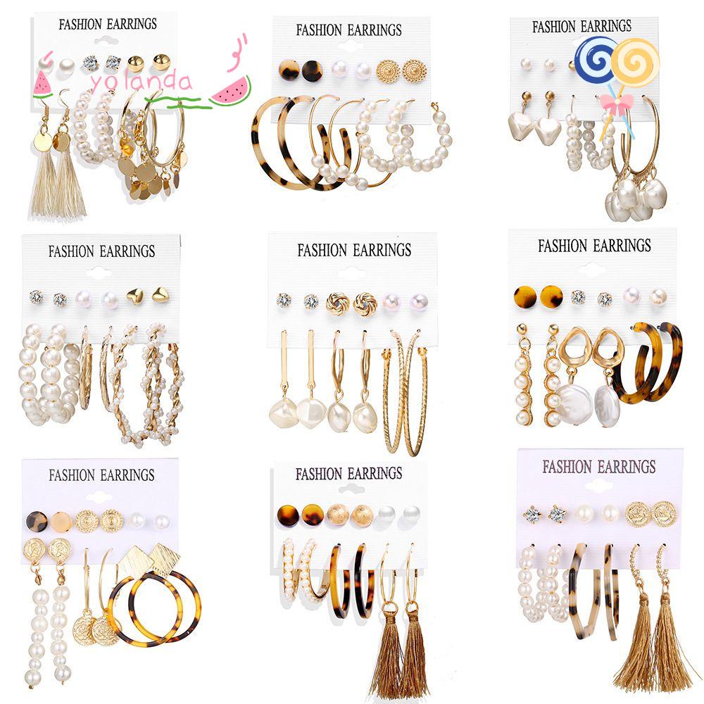 Bộ Khuyên Tai Tua Rua 37 Phong Cách|Khuyên Tai Chuỗi Đính Hạt Giả Ngọc Trai