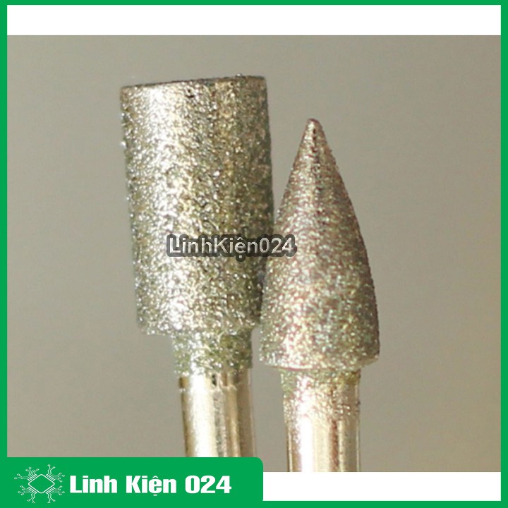 Bộ 2 đầu mài Kim Cương Trục 3mm 01 Mũi Trụ và 01 Mũi Nhọn Chất Lượng Cao