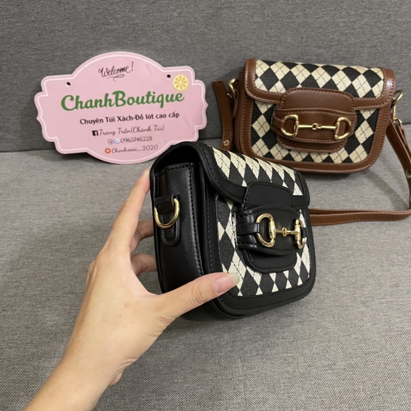 Túi đeo chéo túi trần trám pha màu mới 18cm