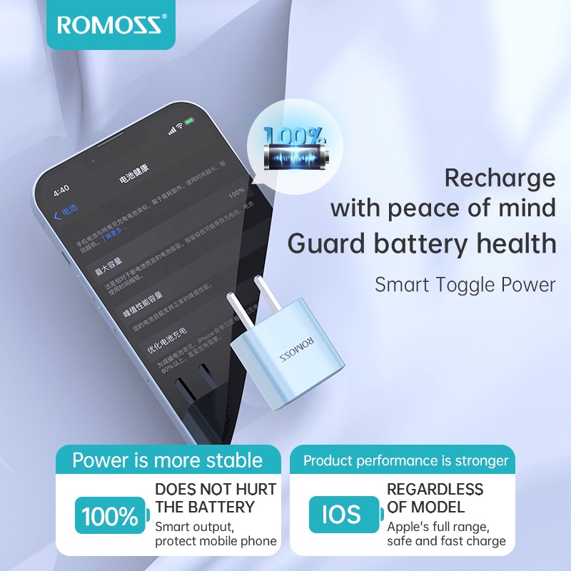 Cốc Sạc Nhanh 20W Romoss AC20C Mini PD20W USB-C  Hỗ Trợ QC3.0 PD cho 14 pro max 13 12 11 x xs xr  max 8p plus