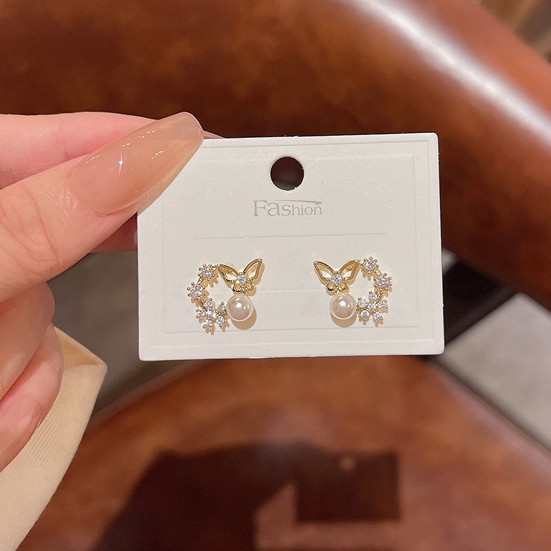 Bông Tai Bạc 925 Hình Bướm Đính Ngọc Trai Zircon Thời Trang Mới Cho Nữ