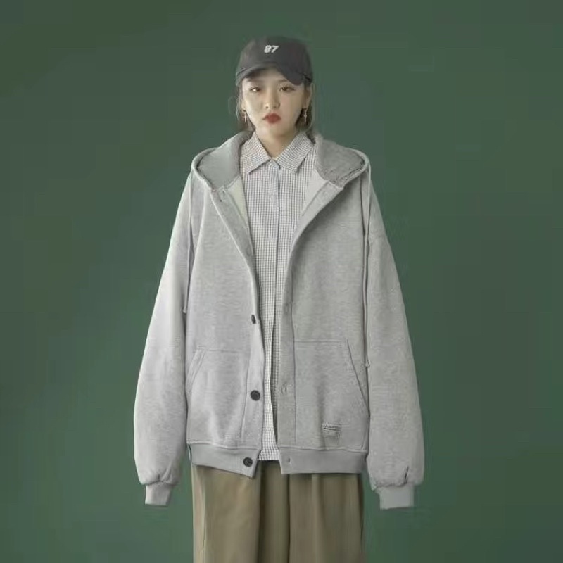 Áo Khoác Hoodie Nỉ Trơn Unisex  - Áo Có Mũ, Cài Cúc Hàng Thu Đông AH1