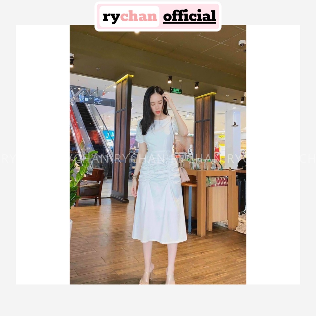 Đầm Xòe Midi Tay Phồng Nhún Sườn 2 Màu Trắng Đỏ Sang Trọng [Ảnh Thật Cuối] - DX0096