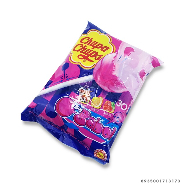 Bịch 30 chiếc kẹo mút Chupa Chups nhân thổi Big Babol 450gr