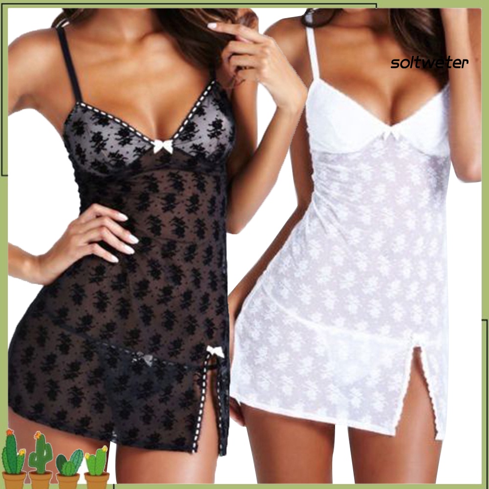 Đầm ngủ hai dây cổ chữ V phối ren gợi cảm cho nữ