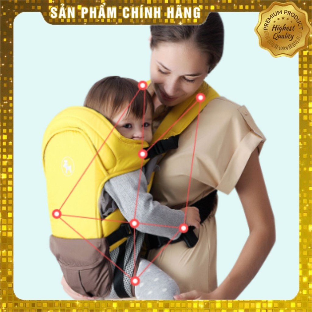 Địu em bé 6 tư thế Baby Deer vải contton thoáng khí cho trẻ sơ sinh từ 0 - 24 tháng đai an toàn cho bé