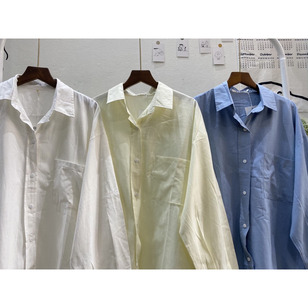 Áo sơ mi trắng Lylyshop Unisex, kiểu áo sơ mi cổ đức trơn màu vải kate cotton overisze form rộng mặc đi học đi làm