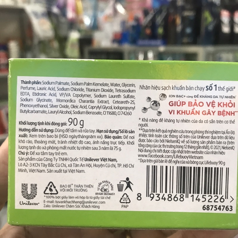 Xà phòng bảo vệ khỏi vi khuẩn Lifebuoy Lá Trà  Xanh 90g