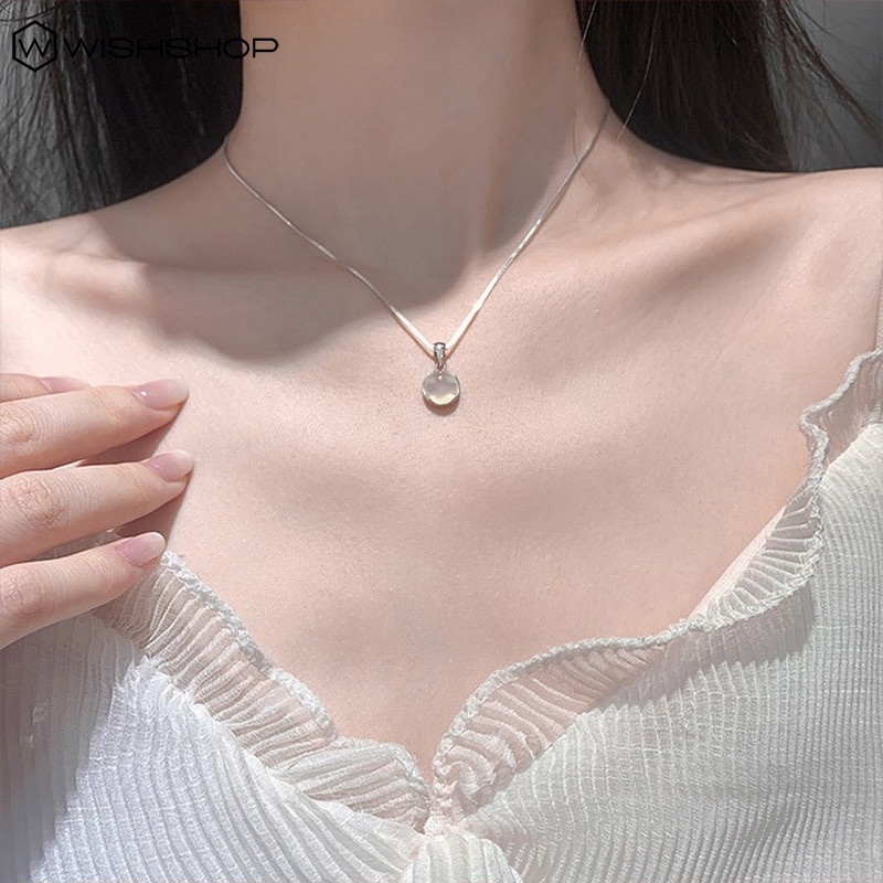 vòng cổ Mặt Đá Ngọc Bích Trắng Thời Trang Đơn Giản Cho Nữ