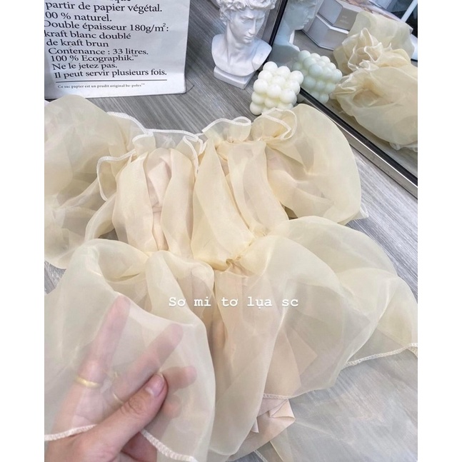 [Hàng Sẵn, Ảnh Thật] Áo Tơ Trễ Vai Ngực Bèo Nhún Sang chảnh Áo Cổ Vuông Tay Bồng Tiểu Thư Ulzzang Hot Hit