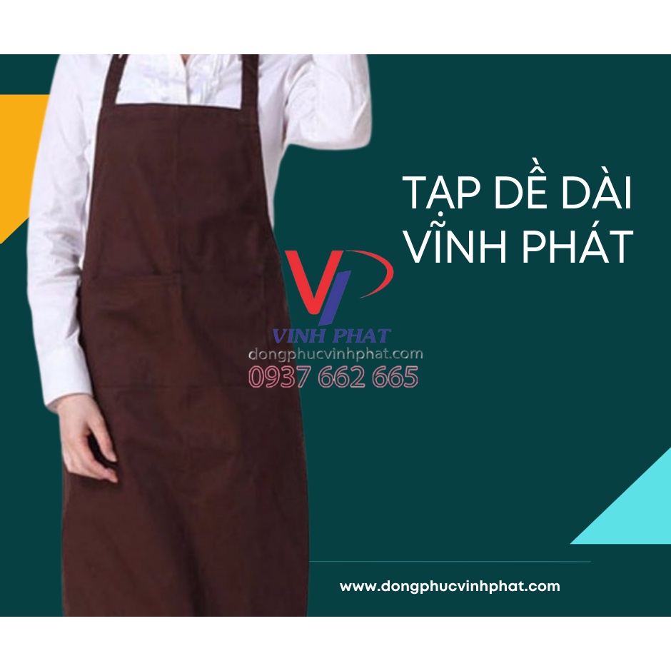 Tạp Dề Dài Màu Nâu Nam Nữ Cho Nhân Viên Phục Vụ Bếp, Nail, Quán Cafe, Trà Sữa