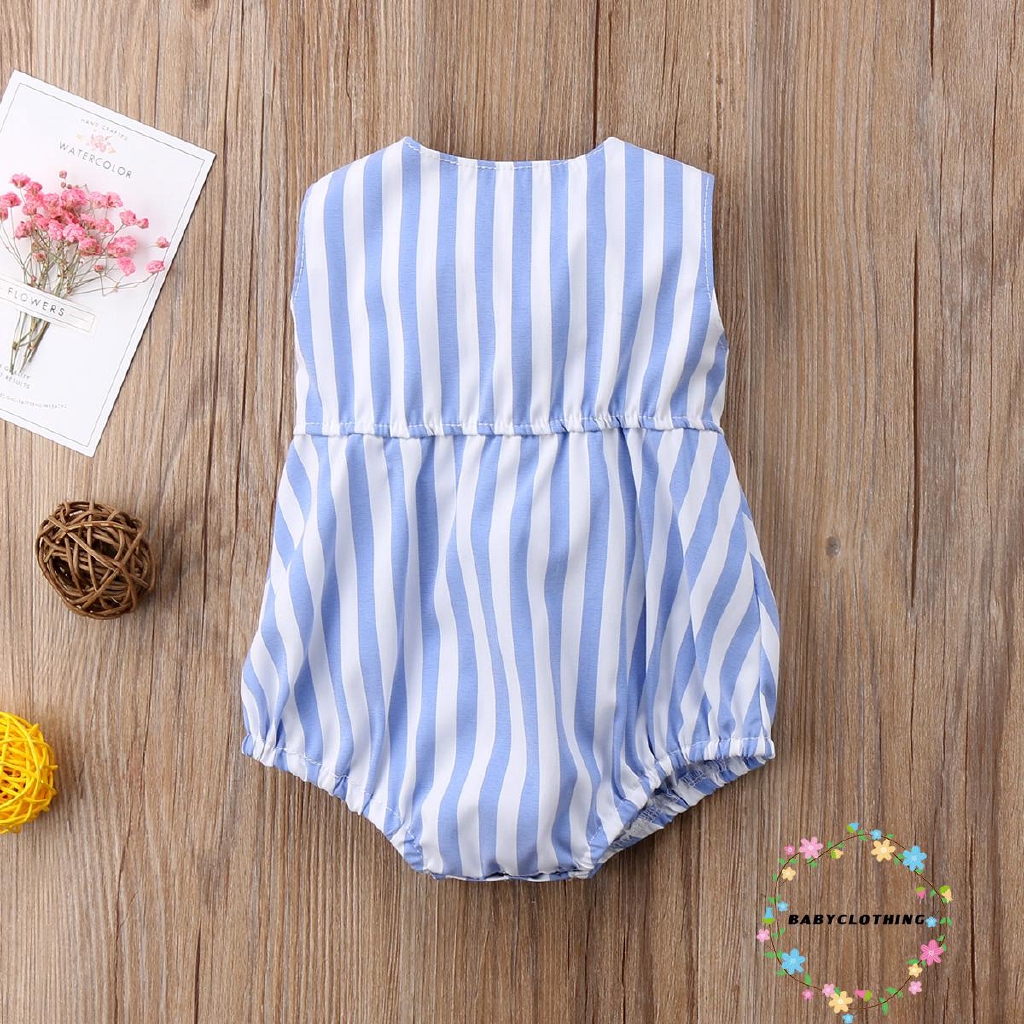 ღWSVღCute Newborn Baby Girl Bowknot Striped Romper Jumpsuit Clothes Summer Outfits 0-2T