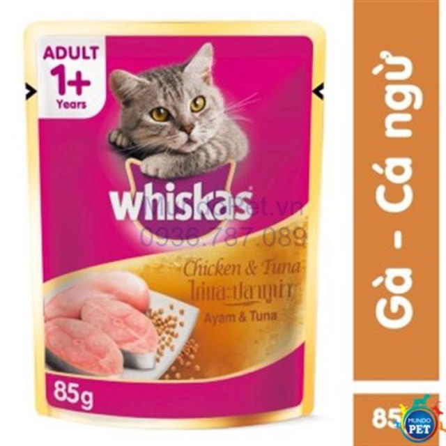 24 gói sốt mèo whiskas vị gà -cá ngừ 80gr