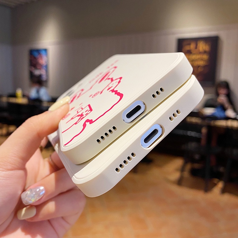 Ốp iphone cạnh vuông Gấu thỏ uống trà sữa cho 11/11pro/11promax/12 pro max/13 pro max/x/xr/xsmax/6/7/8/plus/splus-e227