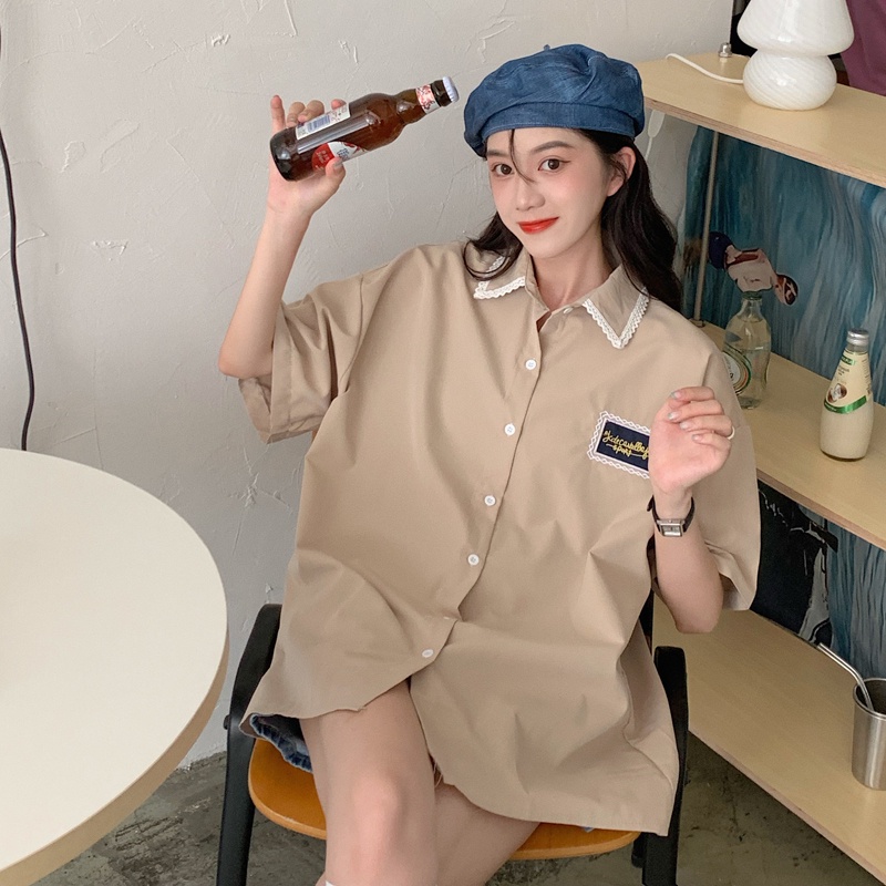 SUXI Áo sơ mi nữ tay ngắn dáng rộng thời trang mới mùa hè phong cách Hàn Quốc