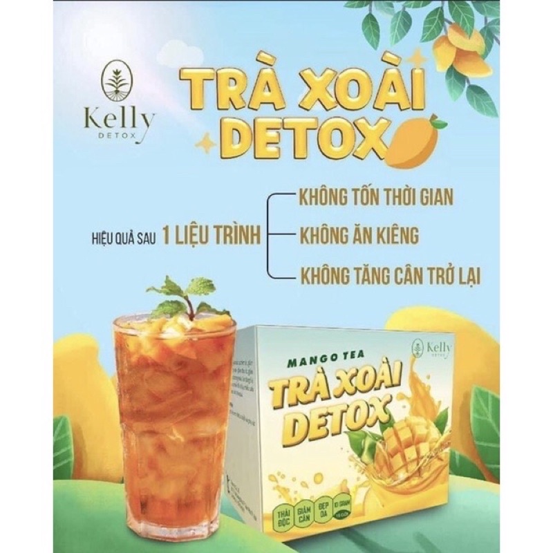 (mẫu mới) Trà xoài kelly detox hộp 12 gói tặng vitamin