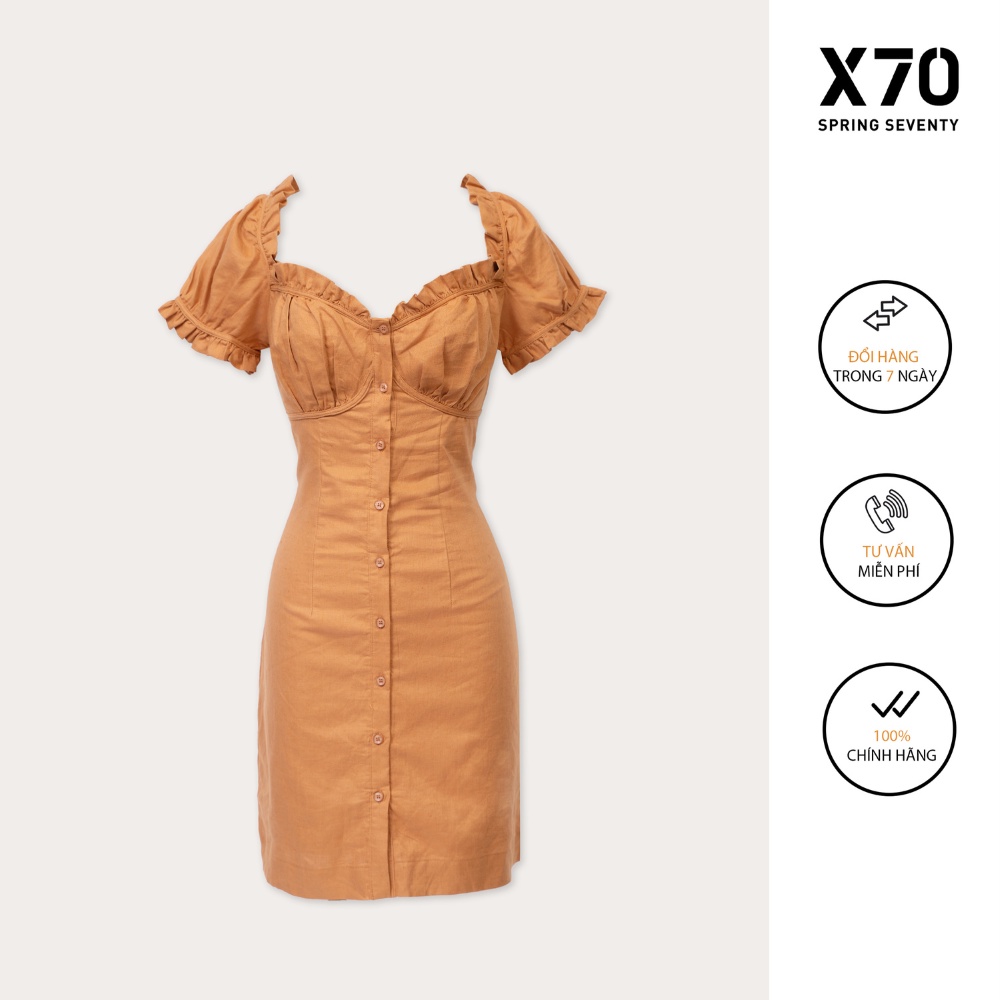 Đầm Nữ Linen Kiểu Dáng Tay Phồng Thiết Kế Họa Tiết Thời Trang X70 - 00880003