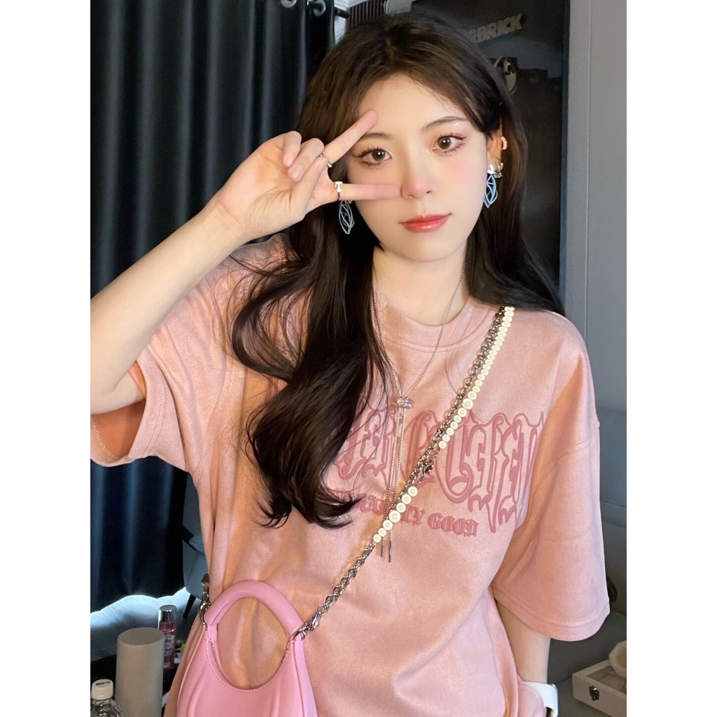 Áo Thun Tay Ngắn Cổ Tròn Form Rộng In Chữ Phong Cách retro Dễ Phối Đồ Cho Nữ