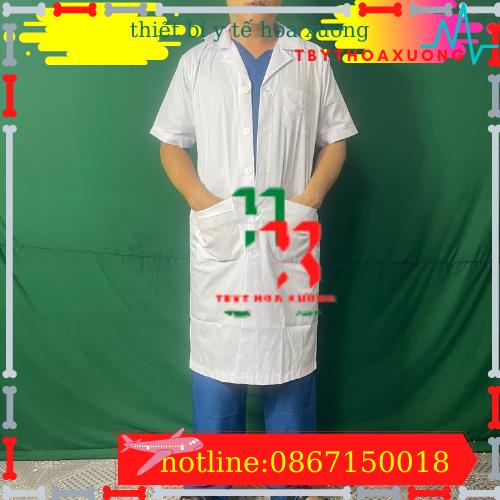Áo Blouse Trắng - Áo Khoác Blu Bác Sĩ, Dược Sĩ Nam Nữ Dài Tay, Cộc Tay Dáng Dài chất Lon Nhật Mát