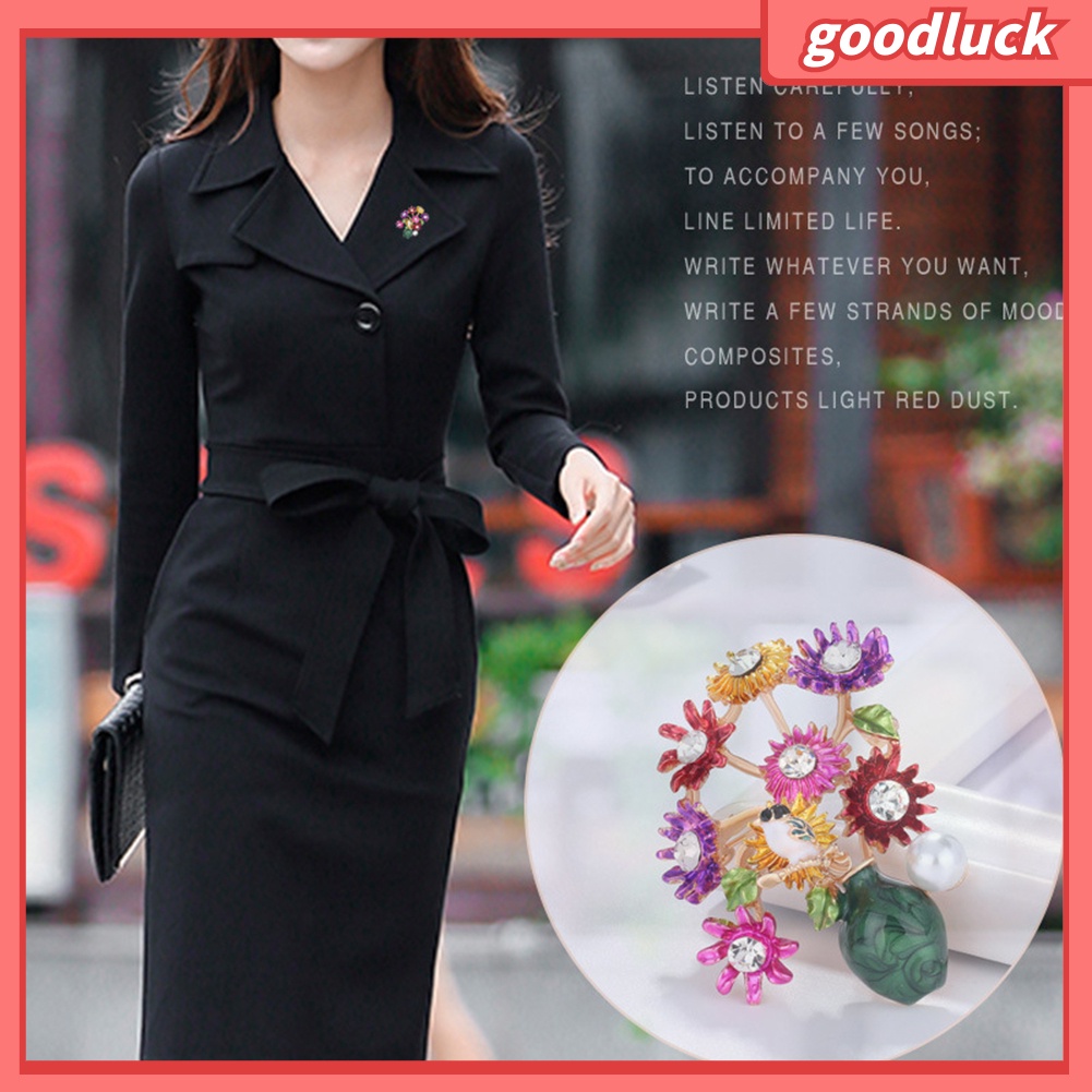 Ghim Cài Áo Hình Bình Hoa Đính Đá Nhân Tạo Thời Trang Cho Nữ