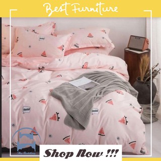 Chăn ga gối cotton poly - Mẫu dưa hấu hồng.