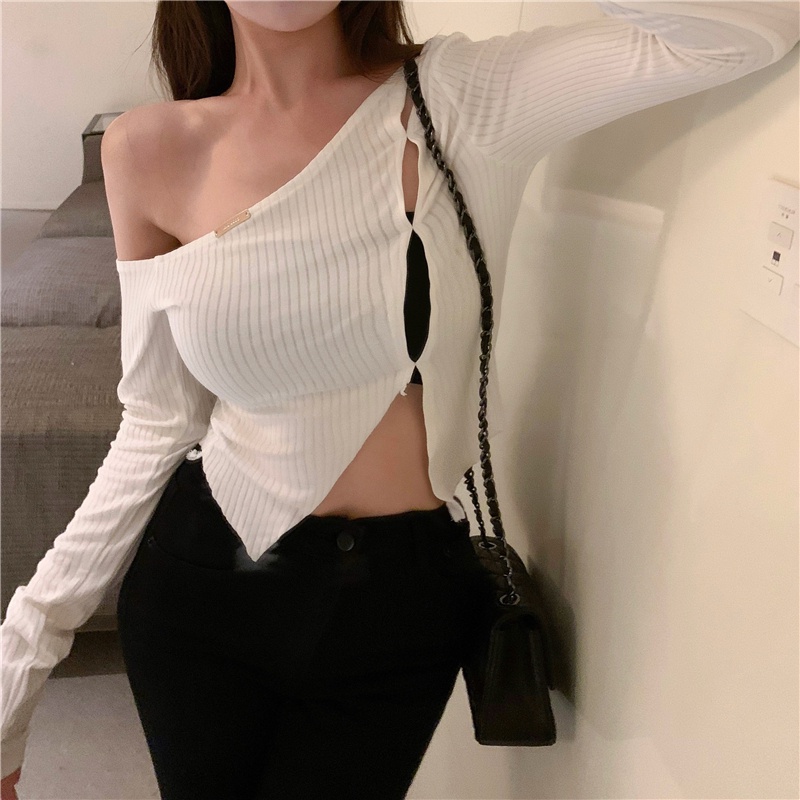 Áo Thun Tay Dài Dáng Ôm Thiết Kế Xẻ Tà Cá Tính