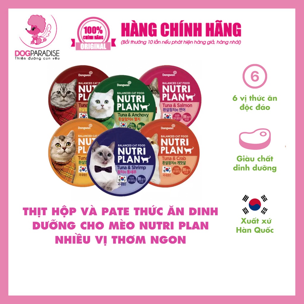 Thịt hộp và Pate thức ăn dinh dưỡng cho mèo Nutri Plan nhiều hương vị thơm ngon 160g - Dog Paradise