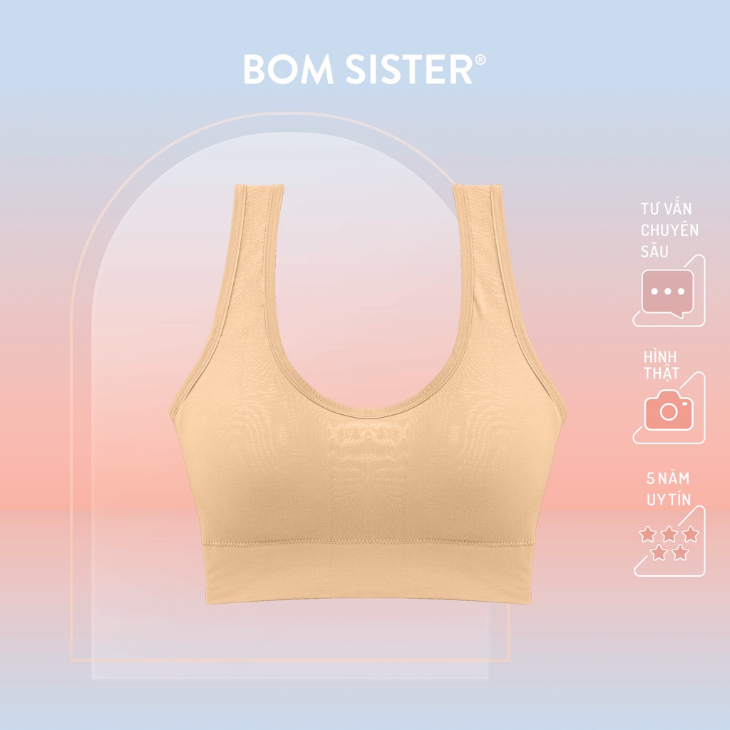 Áo lót thể thao mút mỏng cotton pha màu trơn mút tháo rời nâng ngực tự nhiên BOM SISTER BR88230