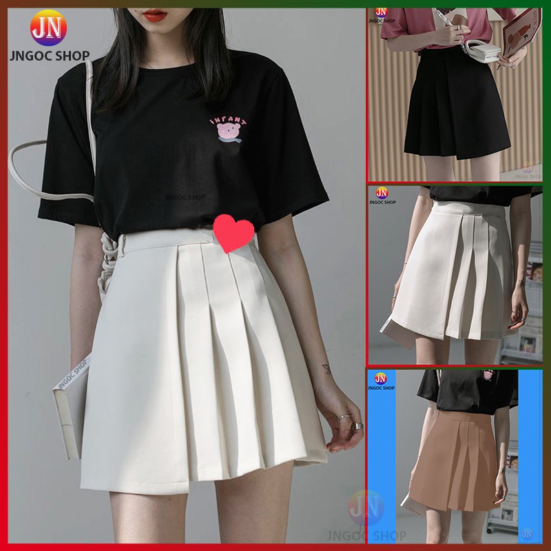 Chân váy chữ A ngắn xếp ly lưng cao, Chân váy ngắn xếp li công sở cạp cao có quần trong chống lộ | BigBuy360 - bigbuy360.vn