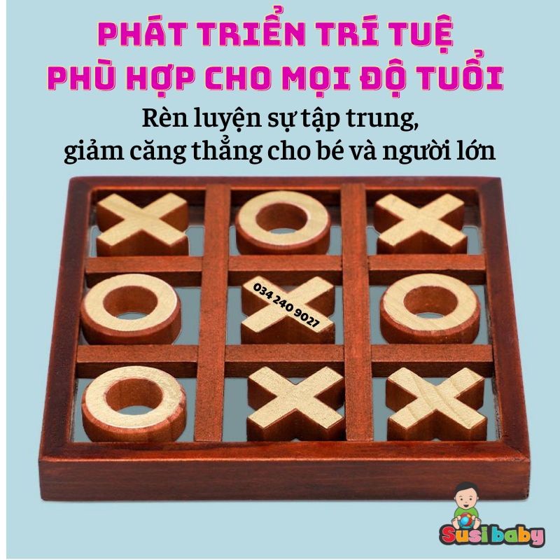 [KÈM QUÀ TẶNG] Bộ đồ chơi gỗ XO tic tac toe phát triển trí tuệ - Đồ chơi cho bé