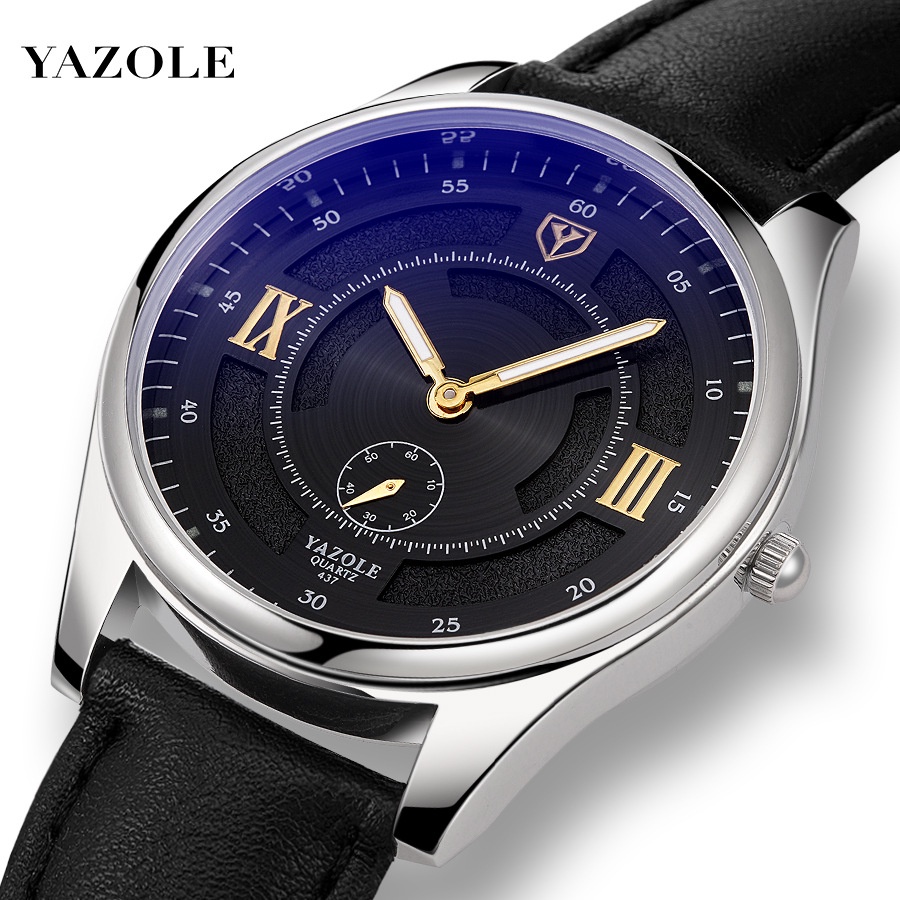 Đồng hồ đeo tay nam đẹp dây da chính hãng YAZOLE Y437 chạy 3 kim cao cấp sang trọng