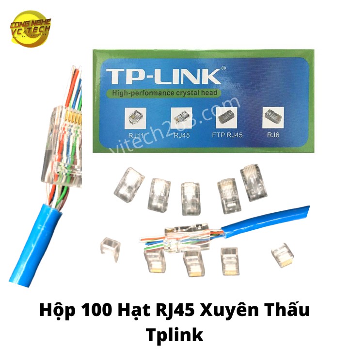 Hạt Mạng Xuyên Thấu RJ45 TPLINK Dùng Cho Cat5e, Cat6e(Hộp 100 hạt)