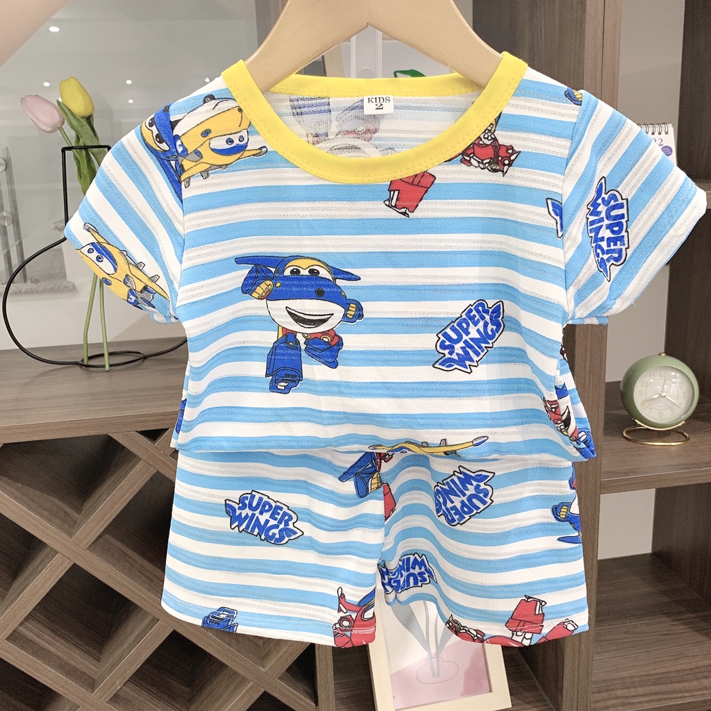 Bộ Cộc Tay, Ngắn Tay Thun Lạnh Xuất Hàn In Tràn Họa Tiết Bảng 6 Màu Dễ Mặc Cho Bé B1008