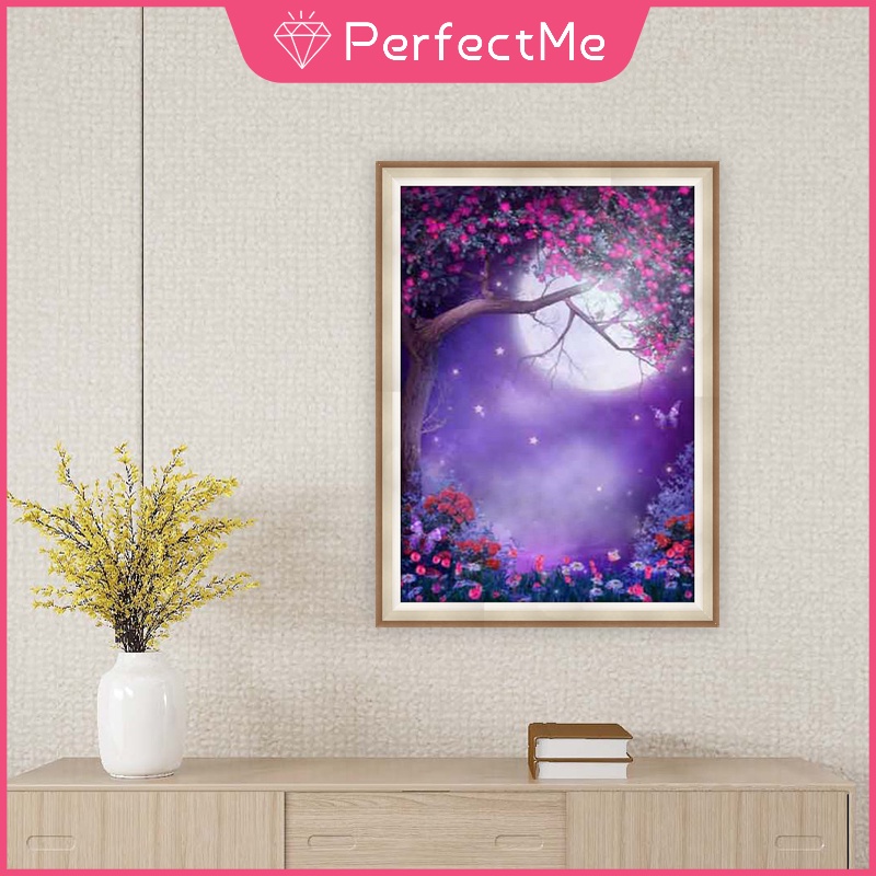 Bộ Tranh Đính Đá 5D Tự Làm 30X40CM Hình Phong Cảnh Và Mặt Trăng Kèm Phụ Kiện