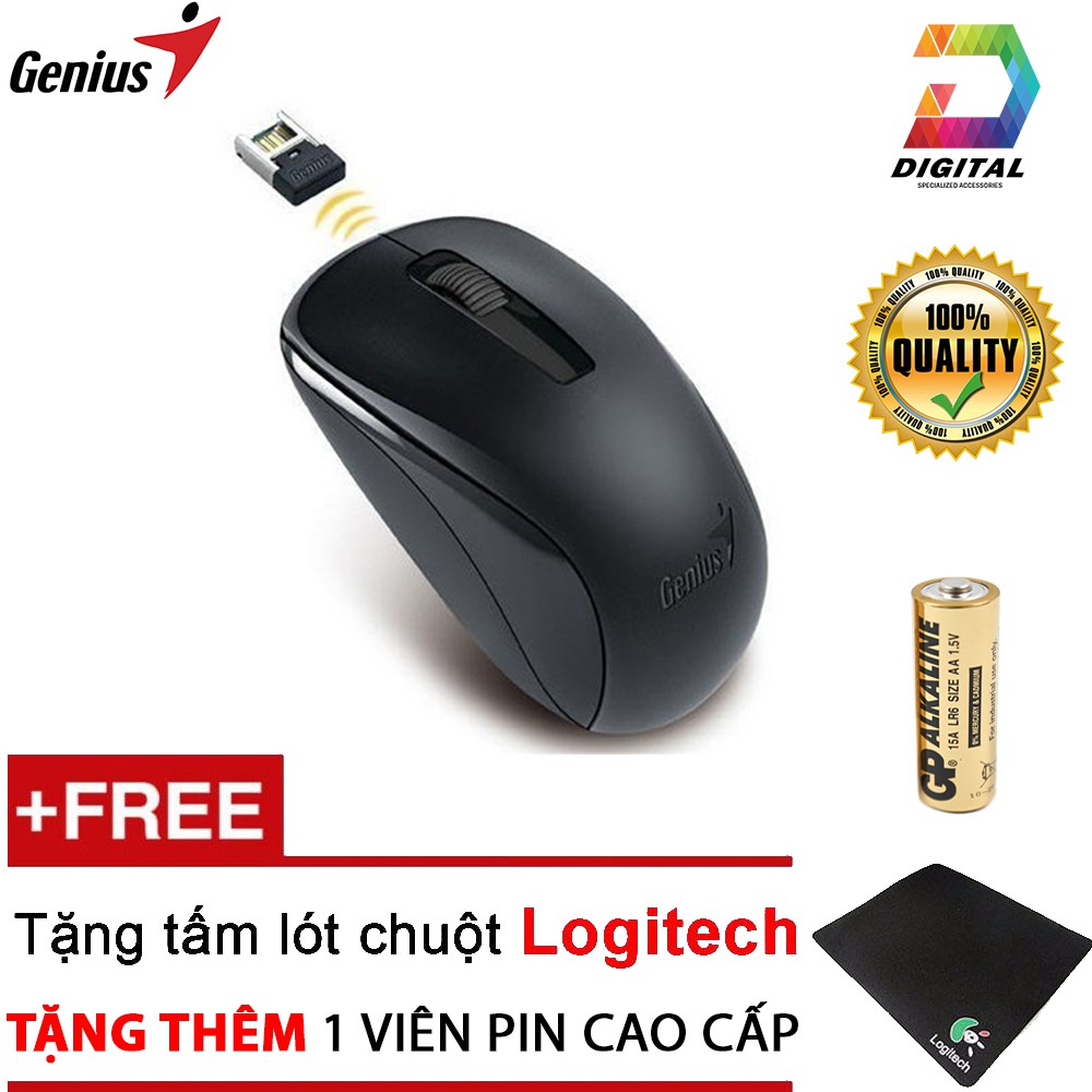 Combo Chuột Không Dây Genius Chính Hãng Tặng Kèm Pin &amp; Lót Chuột Xịn