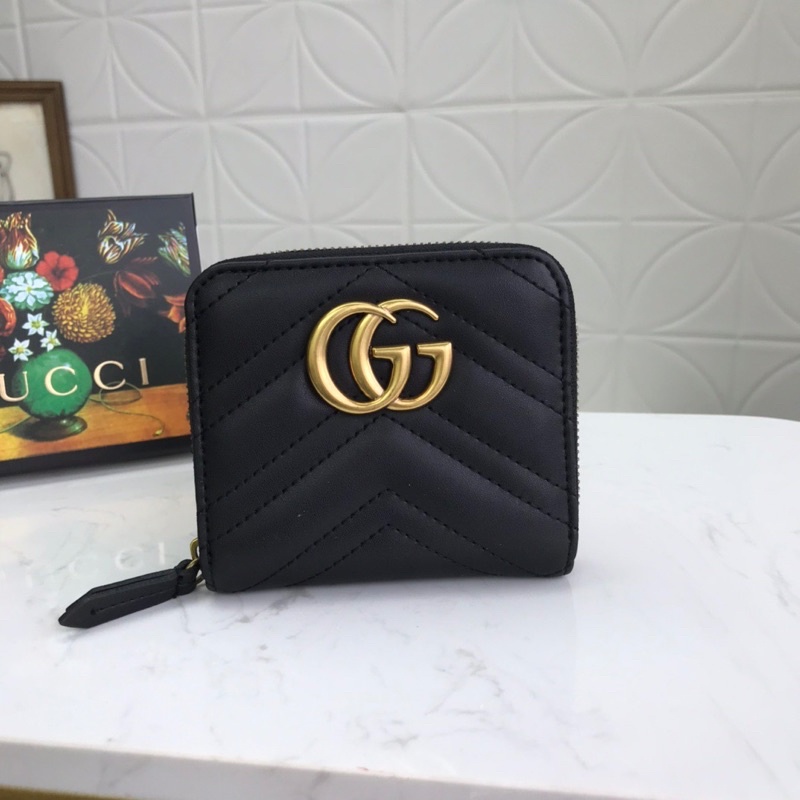 Ví ngắn kéo khoá nhỏ gọn đựng thẻ cho nữ thương hiệu Gucci GC da thật cao cấp