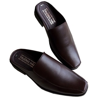 Dép bít mũi nam da bò gót vuông cao 3.5cm màu nâu TH BM269 _170