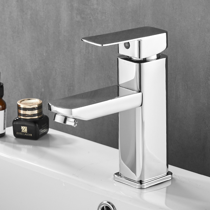 Vòi lavabo nóng lạnh trụ vuông [18cm] chất liệu inox 304 mạ Màu Bạc cao cấp với đầu vòi tạo bọt, chống giọt bắn