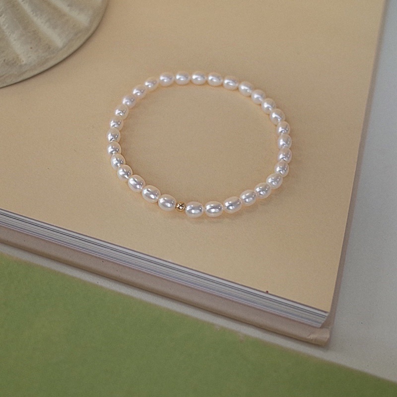 Vòng tay đôi hạt ngọc trai nhân tạo nhí mix đá xanh 4ly