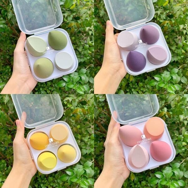 Hộp gồm 4 mút tán kem nền mút trang điểm mềm mại hình giọt nước siêu tiện dụng