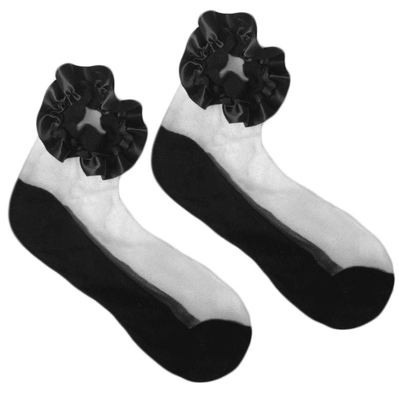 Youyo Vớ Lưới Lolita Bằng Sợi Thủy Tinh Siêu Mỏng Xếp Nếp Màu Trơn Ngọt Ngào Có Diềm Xếp Nếp Cho Nữ