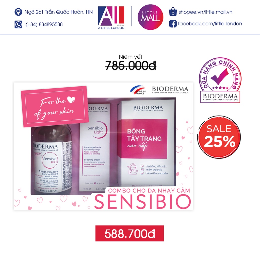 Bộ tẩy trang Bioderma Sensibio H2O và kem dưỡng Sensibio Light 40ml (Nhập khẩu)