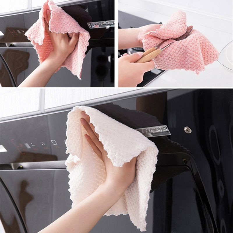 PRI* 10 Pcs Pineapple Grid Dishcloth Cleaning Dish Rag Washable Reusable Nonstick Oil Thick Cleaning Cloths for Kitchen Car Glass Window Home Clean Supplies