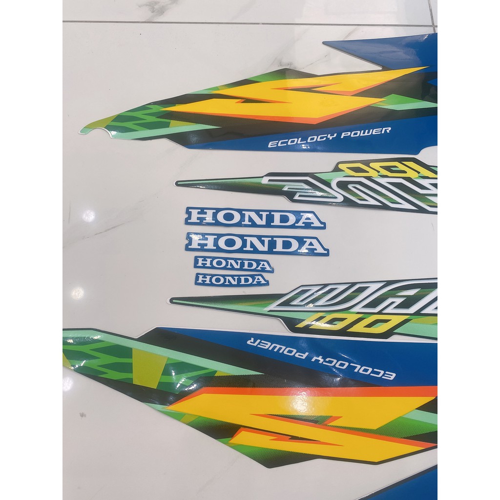 Trọn bộ tem rời dán xe máy 3 lớp Honda Wave S 100 đời 2004 màu xanh
