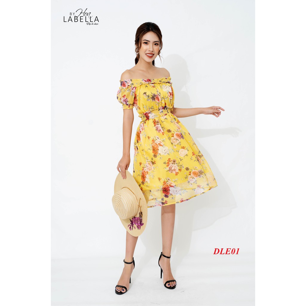 Đầm Maxi Dáng xòe, trễ vai, chất liệu voan lụa phù hợp đi biển, dự tiệc HOALABELLA mã DLE01 | BigBuy360 - bigbuy360.vn