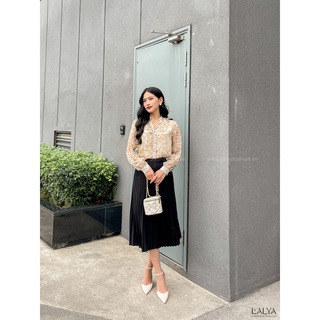 Lalya_cv109_chân váy dập ly xòe quạt-đen