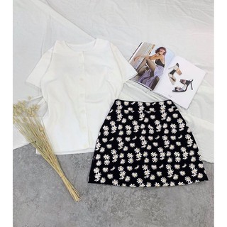 SET CHÂN VÁY HOA CÚC+ ÁO THUN TRẮNG